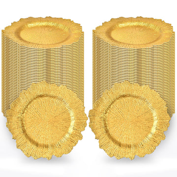 Tomeurperf Charger Plates, Plastic 13 Inch, Gold 100 Pack