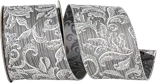 Reliant Ribbon Filigree Glitter Fantastic Stripe Wired Edge, Gunmetal Grey, 2-1/2 Inch, 10 Yards