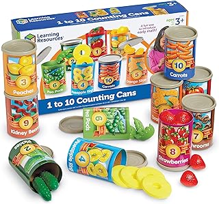 Learning Resources One to Ten Counting Cans - 65 Pieces, Ages 3+, Toddler Activities, Preschool Pretend Play, Supermarket Food Toys