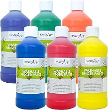 Handy Art Washable Finger Paint, Set of 6 Colors, 16 oz Bottle, Easy Clean Up, Sensory Paints for Fingers & Hand Prints, Ages 3 & Up, Safe for Kids & Toddlers, AP Certified Non-Toxic, Made in USA