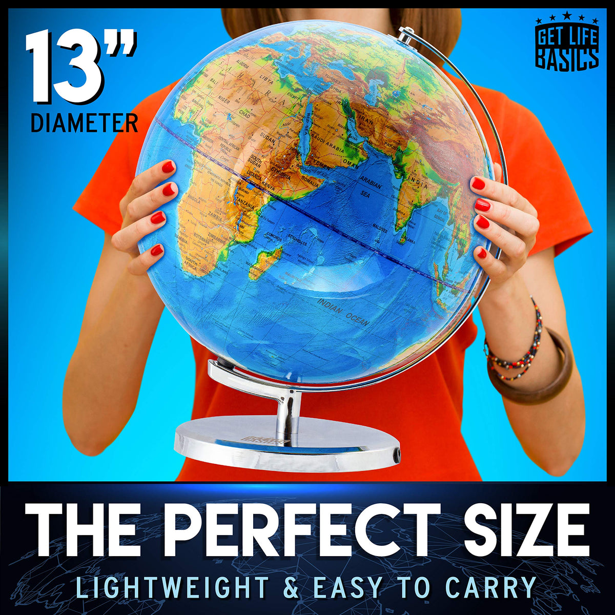 13” Illuminated Constellation World Globe for Kids & Adults by GET LIFE BASICS – Plastic, Geographic Map with Illuminated Constellations, Model glb101