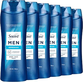 Suave Men Moisturizing Body & Face Wash, With Cedarwood and Mandarin Scent, No Parabens, No Phtahaltes, 18 Oz Pack of 6
