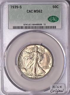 1939-S Walking Liberty Half Dollar CAC MS-62; Nice Original