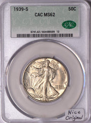 1939-S Walking Liberty Half Dollar CAC MS-62; Nice Original by Generic – Silver
