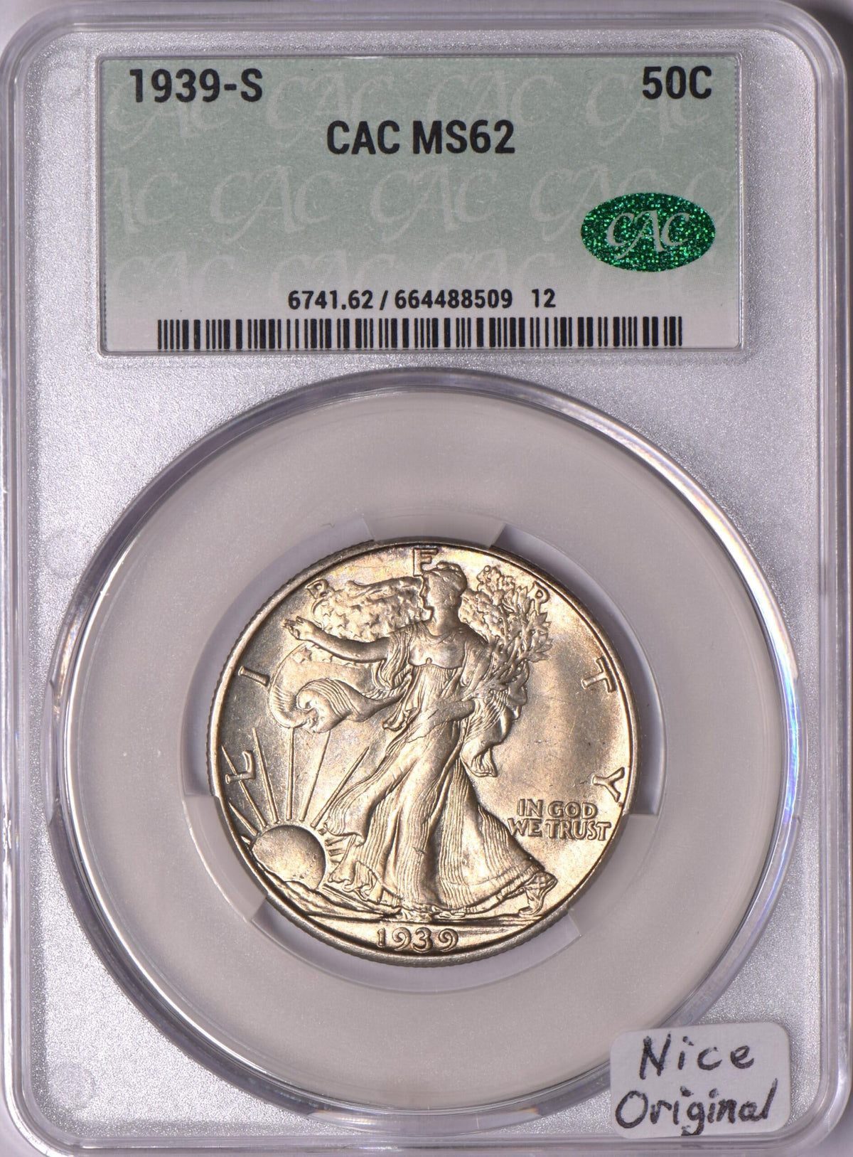 1939-S Walking Liberty Half Dollar CAC MS-62; Nice Original by Generic – Silver
