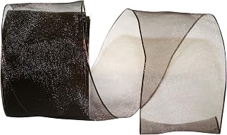 Reliant Ribbon Elegant Woven Sheer Wired Edge Ribbon, 2-1/2 Inch X 25 Yards, Chocolate Brown