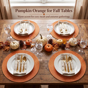 FunWheat Round Braided Placemats, 15 Inch Diameter, Set of 6, Pumpkin Orange