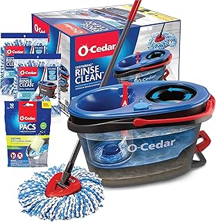 O-Cedar RinseClean Microfiber Spin Mop & Bucket Floor Cleaning System with 2 Extra Mop Head Replacements with Citrus Pac (Variety Pack)
