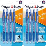 Paper Mate Profile Retractable Gel Pen, 0.7mm Medium Point, Blue Ink, 4 Count (Pack of 2)
