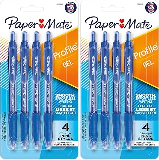 Paper Mate Profile Retractable Gel Pen, 0.7mm Medium Point, Blue Ink, 4 Count (Pack of 2)