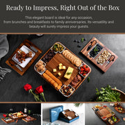 Shanik Acacia Cheese Board Set, Square Charcuterie Platter with Hidden Drawers, Brown