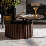 28" Lift Top Coffee Table, Round Coffee Table with Dual Storage Layers, Mesa De Centro para Sala with Stable Pedestal Frame for Living Room Interior Areas, Walnut