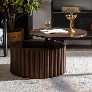 28" Lift Top Coffee Table, Round Coffee Table with Dual Storage Layers, Mesa De Centro para Sala with Stable Pedestal Frame for Living Room Interior Areas, Walnut