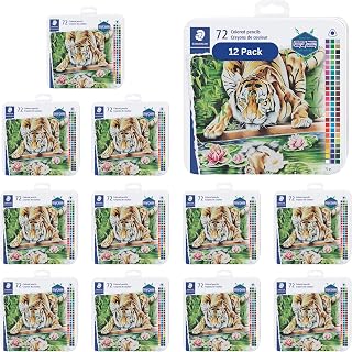 STAEDTLER Colored Pencils Set 12-Pack, 12 Sets of 72 Vibrant Colors in Tin | Ergonomic Triangular Barrel, Smooth 4mm Lines, Wood, For Artists & Students, 864 Count