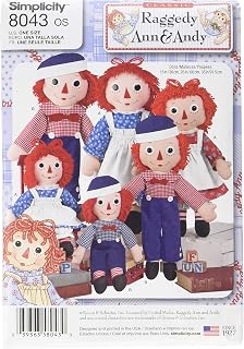 Simplicity US8043OS Raggedy Ann and Andy Doll Sewing Pattern Kit, Code 8043, One Size