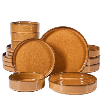 Bloomhouse Santorini Mist Terracotta Dinnerware Set, 16 Piece Service for 4, Amber