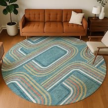 Addison Rugs Chantille ACN2535 Teal 8' x 8' Indoor/Outdoor, Machine Washable, Easy Clean, Non Shedding, Bedroom, Living Room, Dining Room, Kitchen, Patio Round Rug