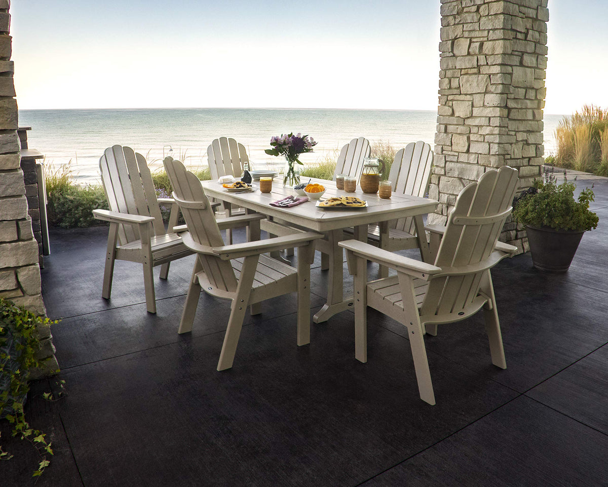 Vineyard Adirondack 7-Piece Nautical Trestle Dining Set (Aruba/White) by Polywood – Onesize, Plastic, Aruba / White
