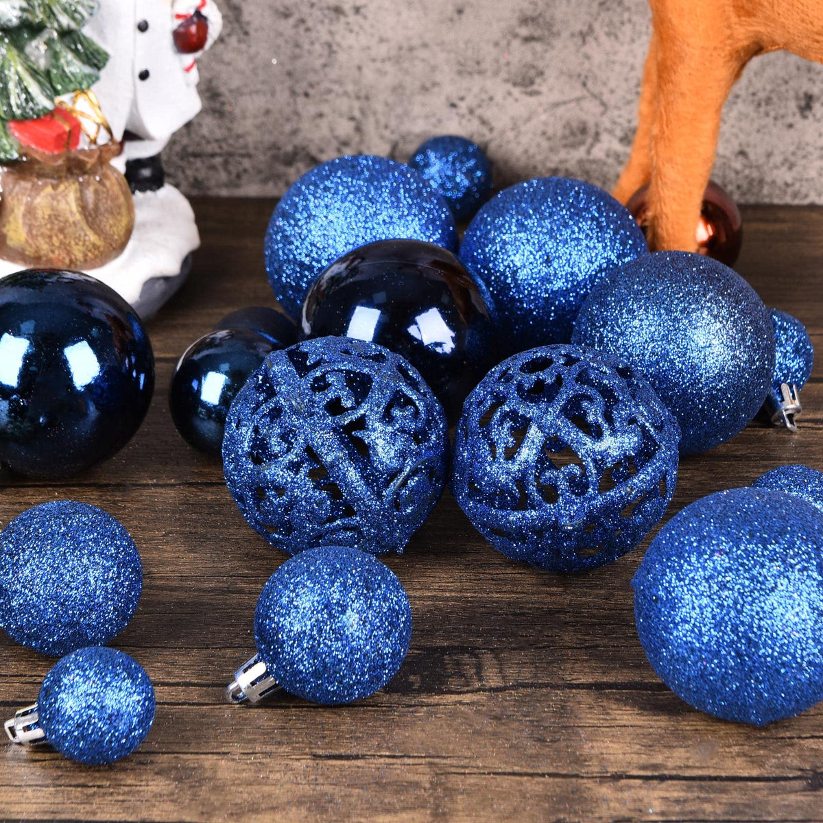 Goodlyghts Christmas Ball Ornaments, Shatterproof Plastic, Assorted Sizes in Deep Blue