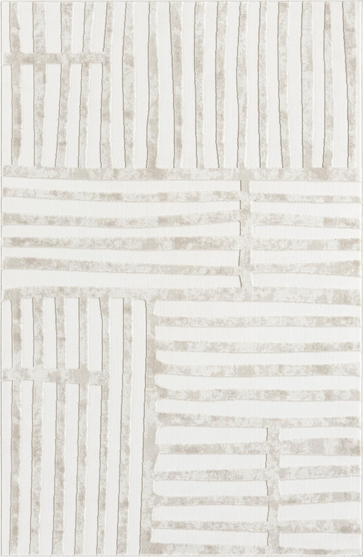 Beige Area Rug - 4' x 6' - Living Room & Bedroom - Abstract Stripe Design - Indoor Use - Easy to Clean by Abani – 4' x 6', Polypropylene, Beige