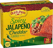Old El Paso Spicy Jalapeno Cheddar Stand N Stuff Taco Shells, 10 ct, 5.4 oz | Gluten Free, Flat-Bottom Shells Stand on Their Own, Oven Ready for Easy Meal Prep