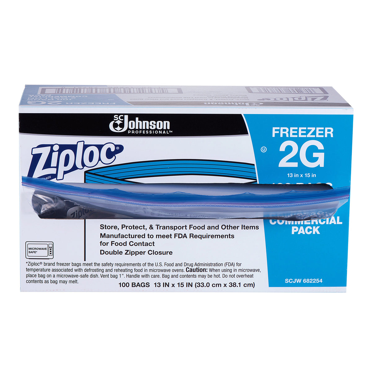 Ziploc Two Gallon Food Storage Freezer Bags by SC Johnson – 2 gallons, Plastic, Clear, Pack of 100, Model 682254