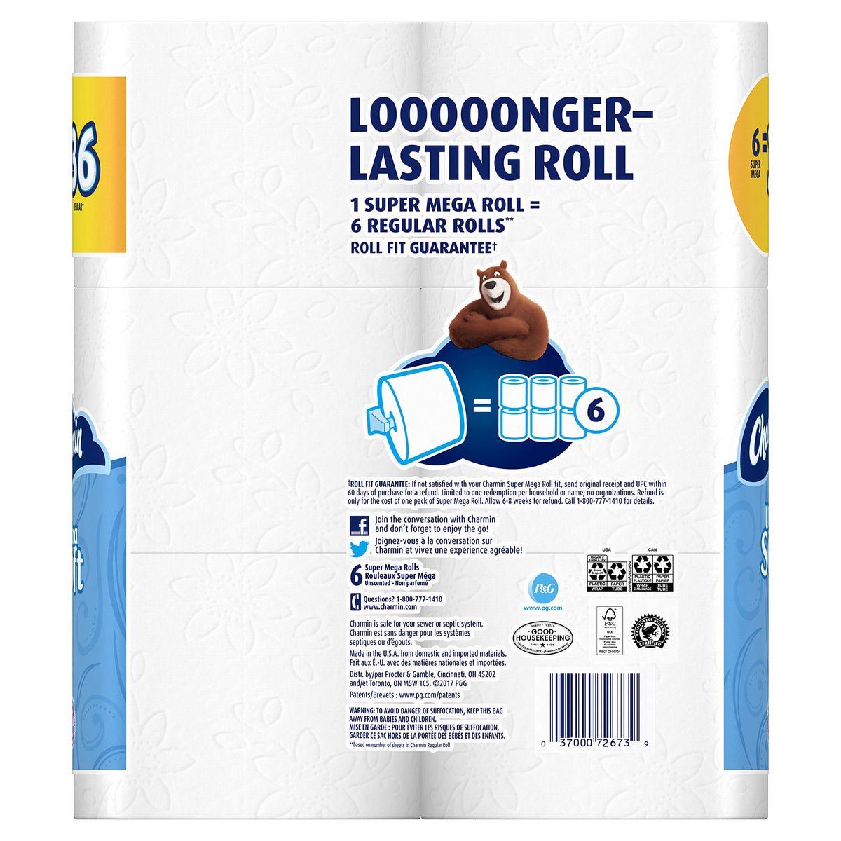 Ultra Soft Wide Bathroom Tissue - 6 Jumbo Rolls 221 Sheets by Charmin – 6 Count (Pack of 1), Paper, white, Pack of 6, Model 6319219
