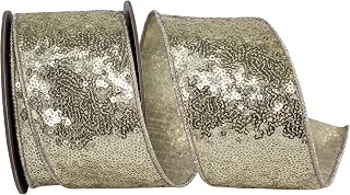 Reliant Ribbon Metallic Sequin Fantasy Deluxe Metallic Backed Wired Edge, Platinum, 2-1/2 Inch, 5 Yards
