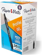 Paper Mate Gel Pen, Profile Retractable Pen, 0.7mm, Black, 36 Count