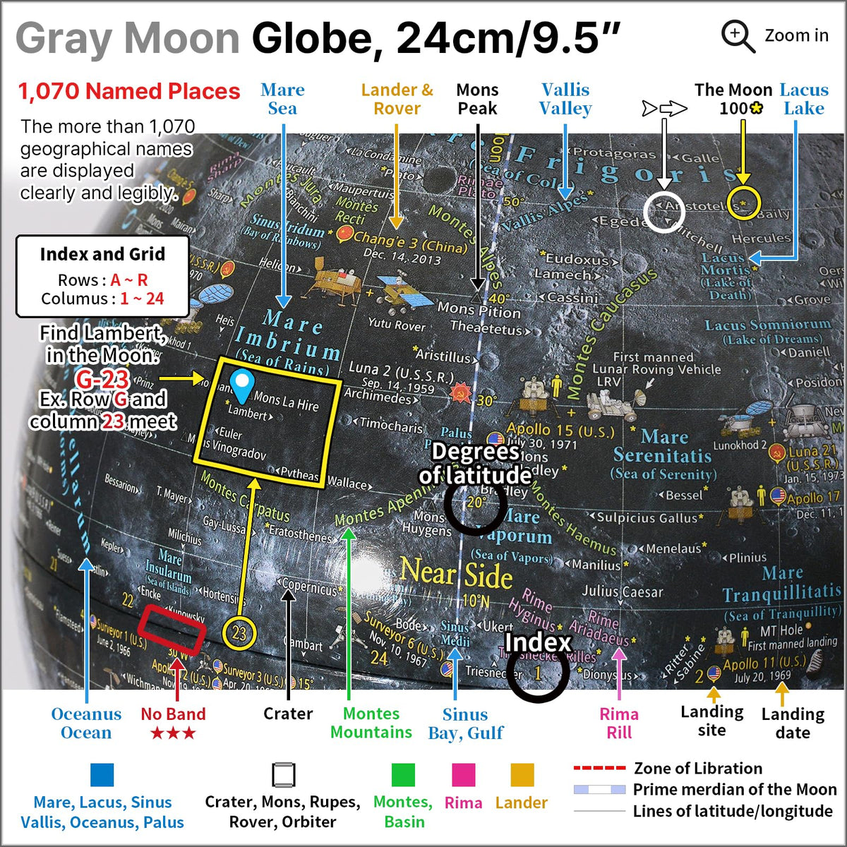 Explorer Gray Moon/Red Mars 2 Globe Set by Mapsoft – 21.3"D x 13.4"H x 11.4"W, Plastic (ABS), Moon Globe - Gray / Mars Globe - Red, Pack of 2, Model 2MR-24