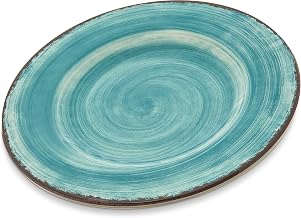 Carlisle FoodService Products Mingle Resuable Plastic Plate Dinner Plate with Pottery Style for Home and Restaurant, Melamine, 9 Inches, Aqua, (Pack of 12)