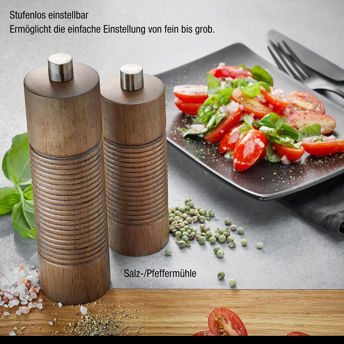 Salt or Pepper Mill by GEFU – Stainless Steel, Brown, Model 34648