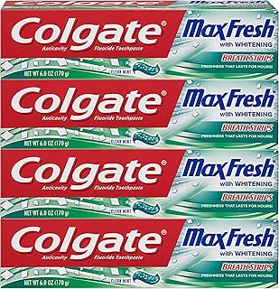 Colgate Max Fresh Whitening Toothpaste with Breath Strips, Clean Mint, 6 Ounce Tube, 4 Pack