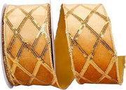Reliant Ribbon 93685W-035-40F Sequined Diamond Plush Wired Edge Ribbon, 2-1/2 Inch X 10 Yards, Gold