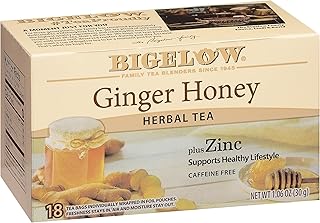 Bigelow Tea Ginger Honey plus Zinc Herbal Tea, Caffeine Free, 18 Total Tea Bags (Pack of 1)