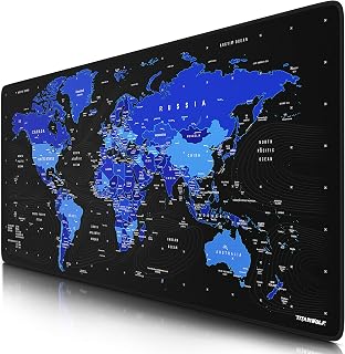 CSL - XXL Gaming Mouse Pad - Blue Planisphere Design - 35 x 16 inches - Extra Large Office Mouse mat - Finely Woven Fabric, Non-Slip Rubber Base - Improved Precision and Speed - Washable Table mat