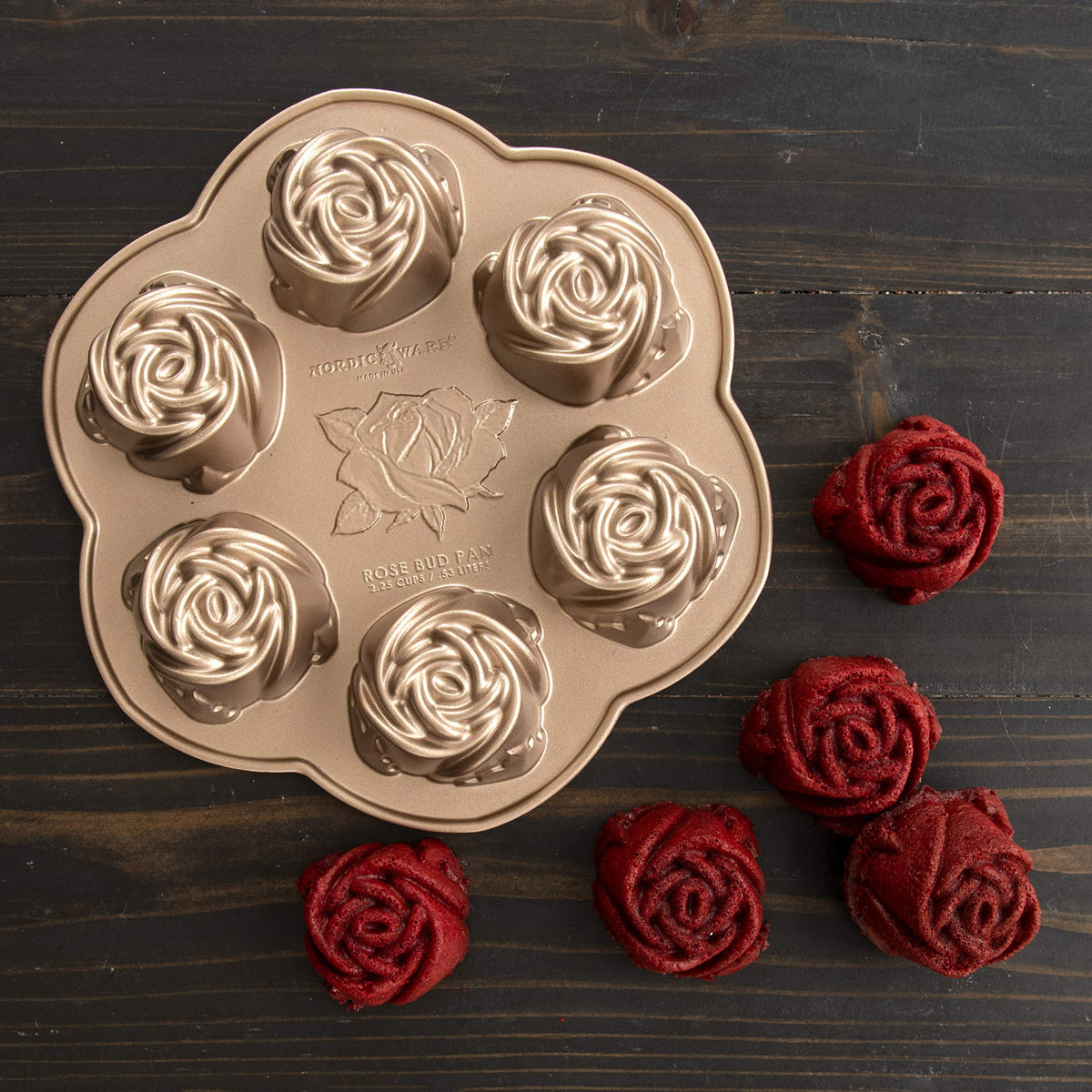 Nordic Ware Toffee / 2.25 Cup Capacity (Pack of 3) / Rosebud Cakelet Specialty & Novelty Cake Pans