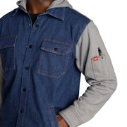 Men's Denim & Fleece Hooded Shirt Jacket by Red Kap – Cotton, Denim / Black, Model S5DJBK RG 3XL