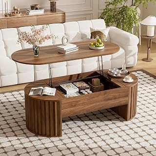 47" Space Saving Coffee Table, Round Coffee Table with Hydraulic Lift Top, Mesa De Centro para Sala with Hidden Storage for Home Office and Small Apartment Spaces, Brown