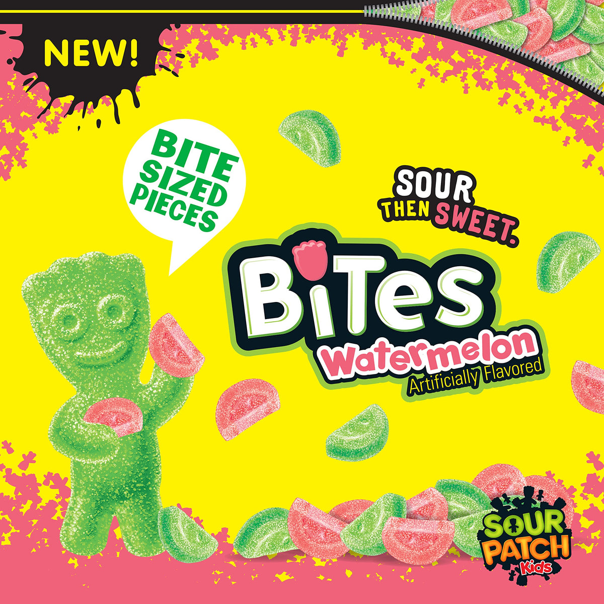 Bites Watermelon Soft & Chewy Candy by Sour Patch Kids – 12 Oz (Pack of 12), Pink/Green, Pack of 12, Model VC-a4-96820
