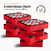 Zober Ornament Storage Box, Holds 128 3-Inch Ornaments, Red