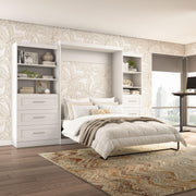 Queen Murphy Bed and 2 Shelving Units with Drawers by Bestar – Queen, Engineered Wood, Linen White Oak, Model 26879-17