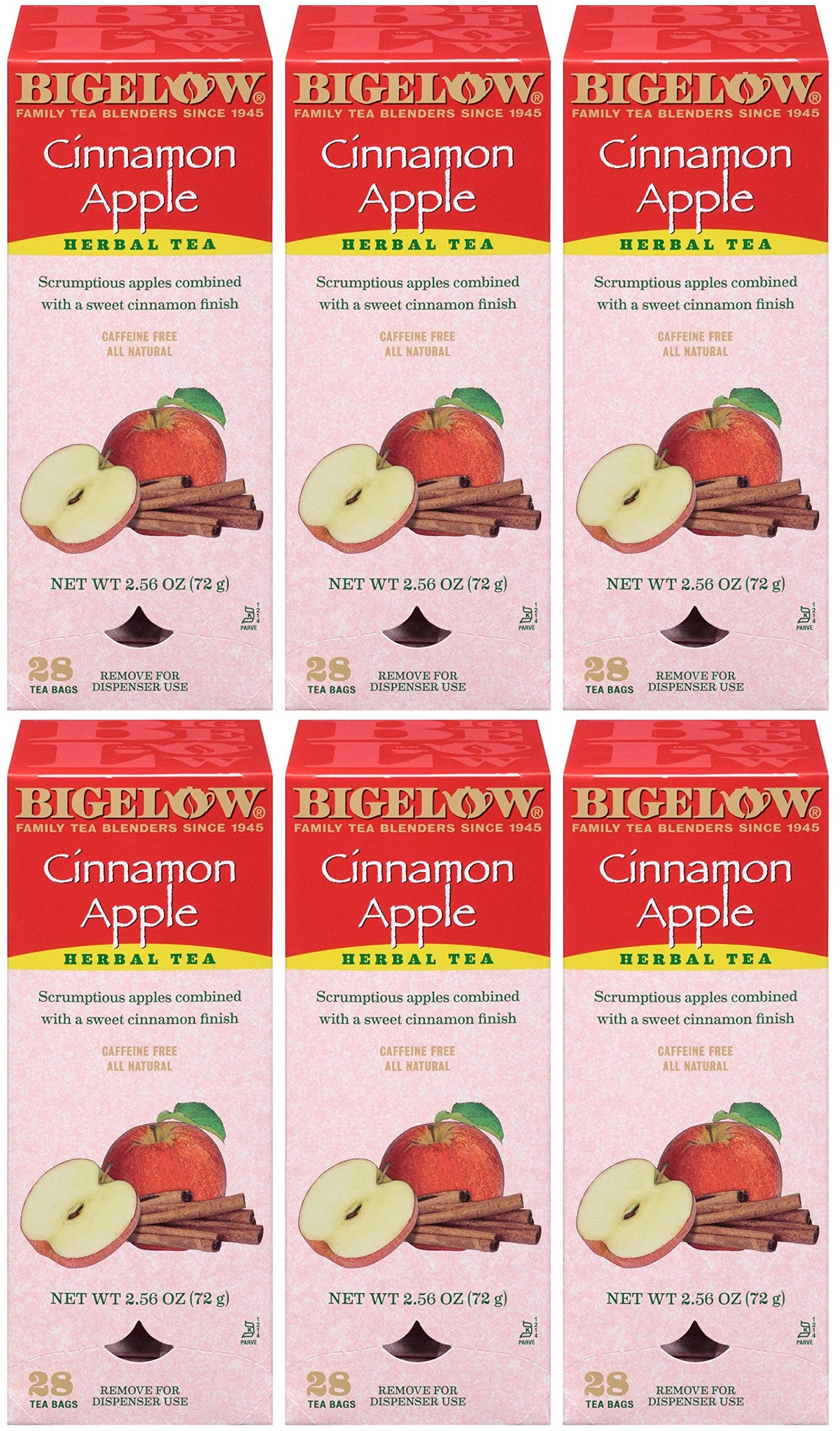 Bigelow Cinnamon Apple Herbal Tea Bags 28-Count Boxes (Pack of 6) Cinnamon Apple Hibiscus Flavored Herbal Tea Bags All Natural Non-GMO by Bigelow Tea – Model 11397