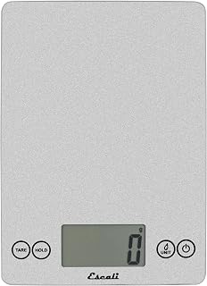 Escali Arti Glass Food Scale Digital Countertop Kitchen, Baking and Cooking Scale with Nutrition and Calorie Counter, 15-Pound Capacity, 9" x 6.5" x .75", Shiny Silver