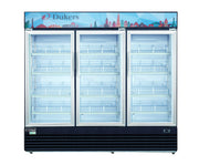 Commercial Glass Swing 3-Door Merchandiser Refrigerator by Dukers – (W x D x H): 78″ x 31 7/8″ x 79 1/2″, 69.4 cubic_feet, Metal, Black/Clear, Model DSM-69R