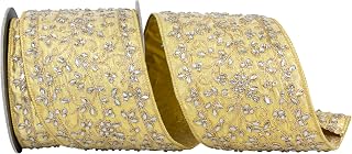 Reliant Ribbon Jeweled Vines Metallic Deluxe Wired Edge Ribbon, Gold