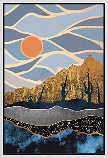 SIGNFORD Framed Canvas Print Wall Art Marble Granite Geometric Mountain Range Nature Abstract Illustrations Modern Art Rustic Scenic Relax/Calm for Living Room, Bedroom, Office - 16"x24" White