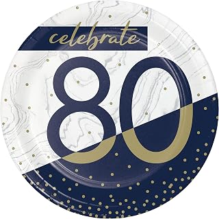 Creative Converting Navy and Gold 80th Birthday Dessert Plates, 8 ct