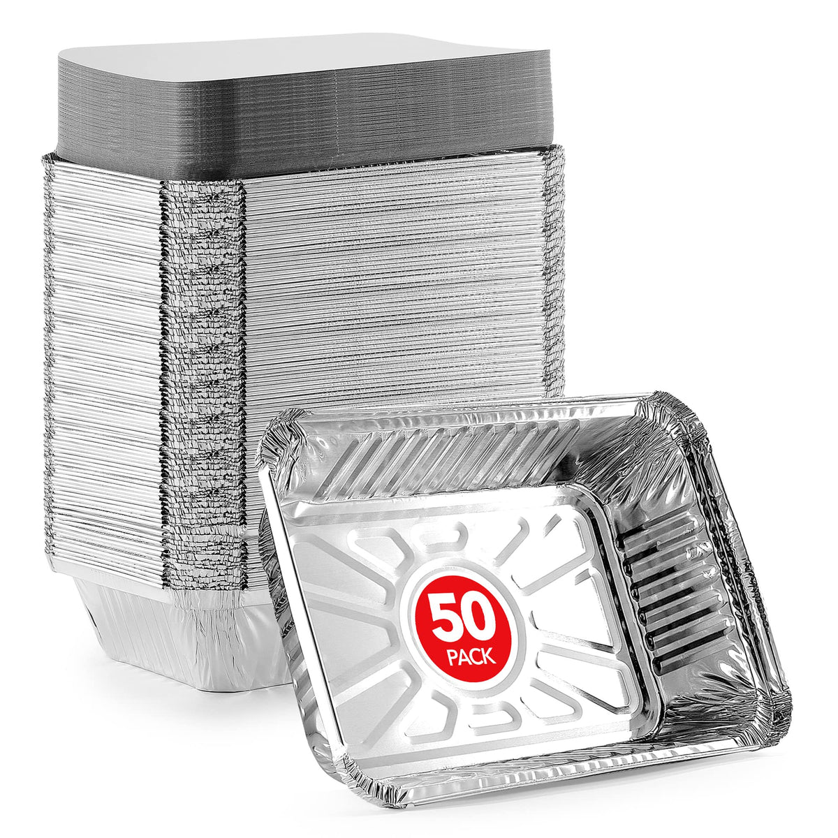 Aluminum Pans (50 Pack) 2 Lb Disposable Aluminum Foil Oblong Pans with Cardboard Covers - To Go Food Storage Containers for Baking by Stock Your Home – 2 lb, 0.01 fluid_ounces