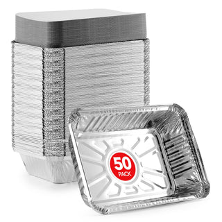 Aluminum Pans (50 Pack) 2 Lb Disposable Aluminum Foil Oblong Pans with Cardboard Covers - To Go Food Storage Containers for Baking by Stock Your Home – 2 lb, 0.01 fluid_ounces